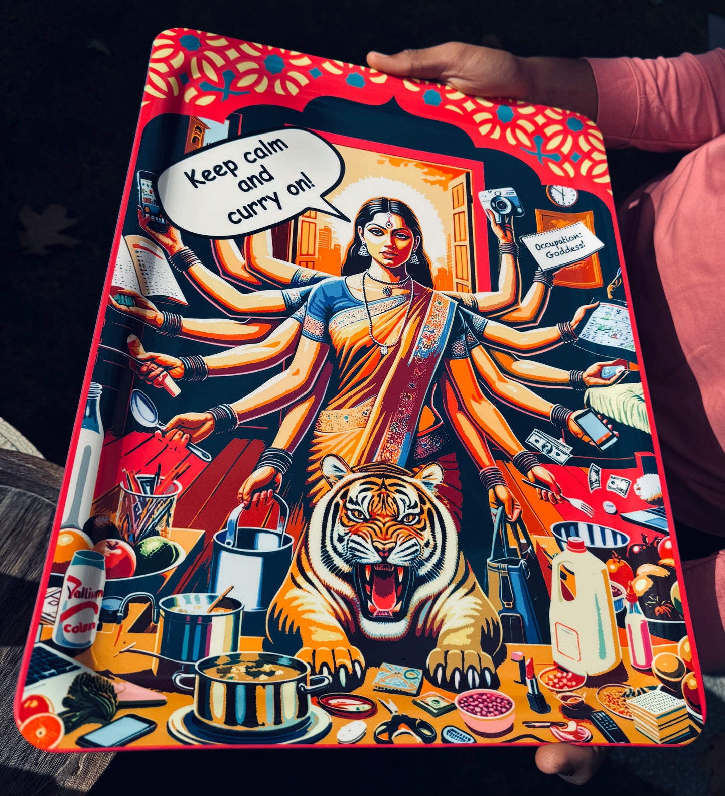 'Keep calm and curry on' Art tray