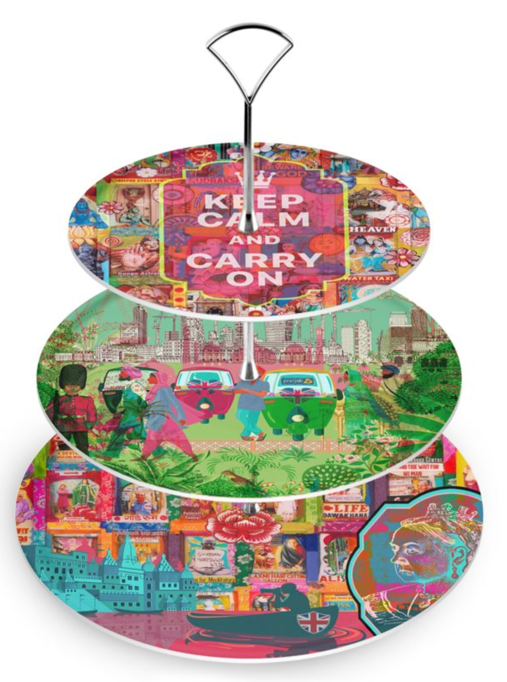 Keep calm and carry on cake stand