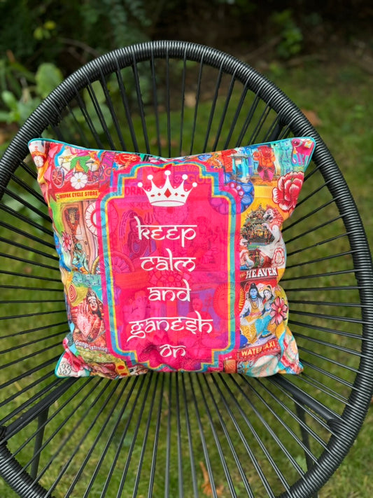 'Keep calm and Ganesh on' Art cushion