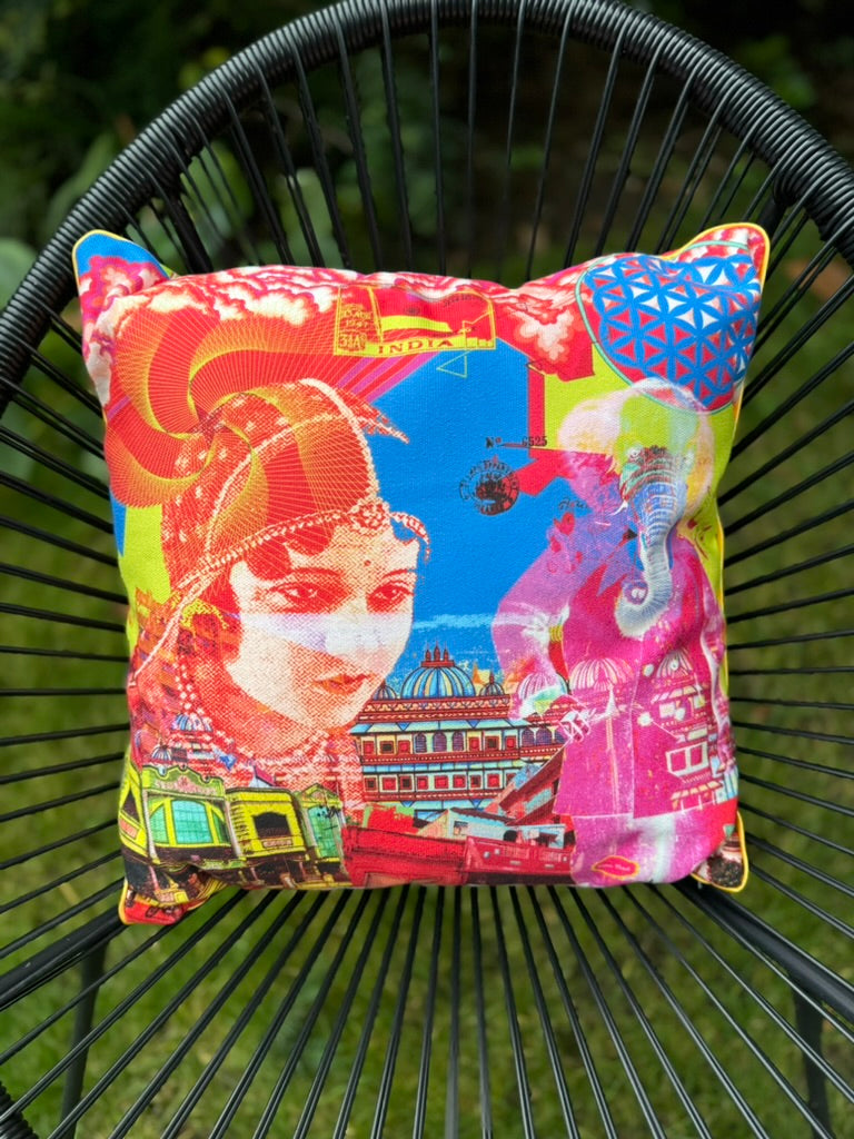 'India I was here + Sound OK Horn' double Art cushion